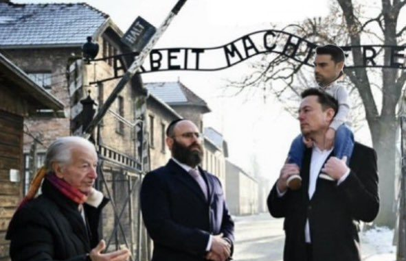 Le juif Elon Musk à Auschwitz pour reconnaître le droit des juifs de génocider qui ils veulent où ils veulent