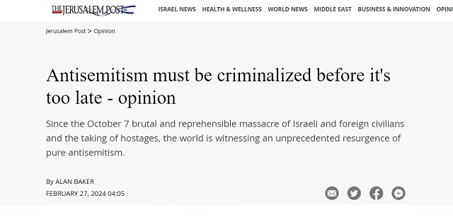Le Jerusalem Post appelle à «criminaliser l’antisémitisme» dans le monde entier afin de faire taire les critiques envers la campagne génocidaire de nettoyage ethnique d&rsquo;Israël qui au même moment «abat des centaines de Palestiniens affamés» après les avoir «attirés» avec de l’aide alimentaire